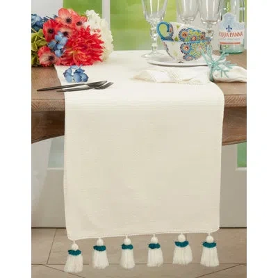 Saro Olivia Collection Cotton Blend Table Runner In Teal