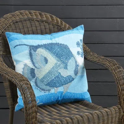 Saro Outdoor Embroidered Fish Pillow Cover In No Insert