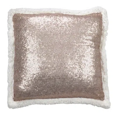 Saro Paillette Shimmering Sequin With Sherpa Trim Throw Pillow In Champagne