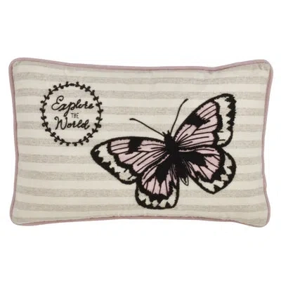 Saro Papillon Poly Filled Throw Pillow With Explore The World Butterfly Design