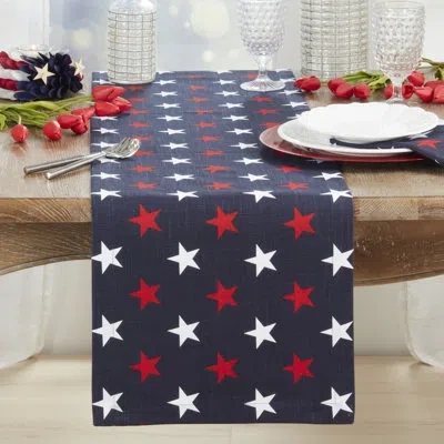 Saro Patriotic Americana Stars Table Runner In Blue