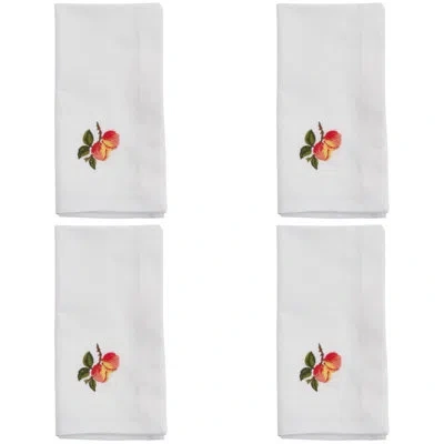 Saro Peach Design Embroidered 4 Piece Napkin Set In White