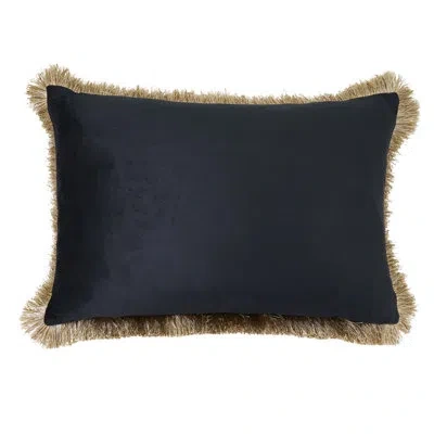 Saro Peacock Feather Down Filled Throw Pillow - Exotic Botanical Throw Pillow With Peacock Feather Print  In Black