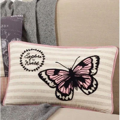 Saro Pink Papillon Collection Rectangular Pillow Cover
