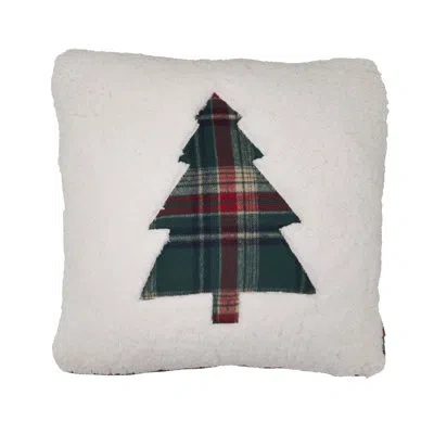 Saro Plaid Christmas Tree Throw Pillow Cover - Cozy Sherpa Holiday Throw Pillow Cover For Christmas Livin In Does Not Apply