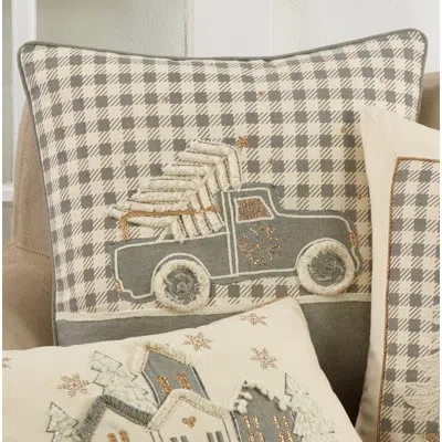 Saro Plaid Cotton Throw Pillow Cover & Insert In Feathers