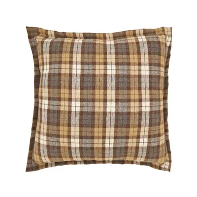 Saro Plaid Flange Filled Throw Pillow In Pillow Cover Only - No Insert