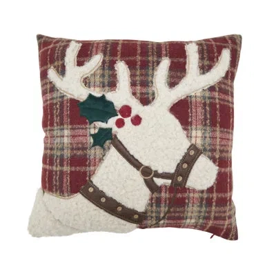 Saro Plaid Reindeer Throw Pillow In Pillow Cover Only - No Insert