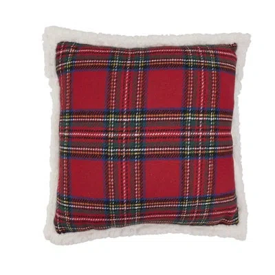 Saro Plaid Sherpa Throw Pillow Cover - Cozy Holiday Throw Pillow Cover For Christmas Home Decor, Winter D In Red,does Not Apply