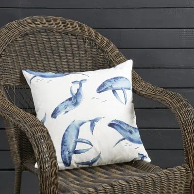 Saro Playful Whales Outdoor Pillow With Poly Fill In Ivory