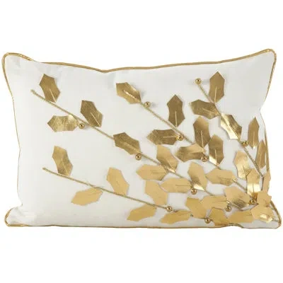 Saro Poinsettia Cotton Floral Lumbar Pillow In Gold