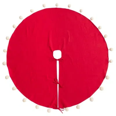Saro Pom Pom Design Tree Skirt In Red