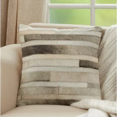 Saro Posh Square Leather Pillow Cover In Pillow Cover Only - No Insert,gray