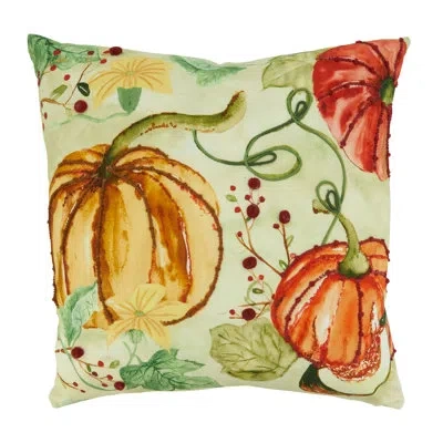 Saro Pumpkin Design Throw Pillow With Down Filling In Pillow Cover Only - No Insert