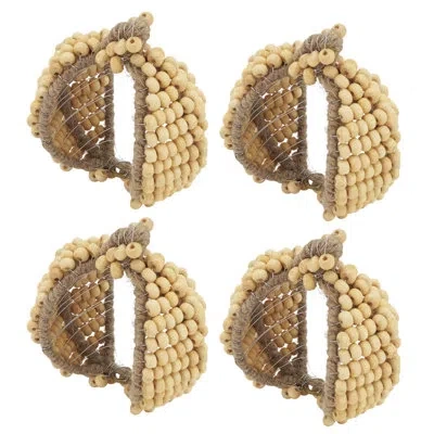 Saro Pumpkin Harvest Beaded Napkin Ring (set Of 4) In Natural