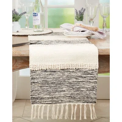 Saro Rectangular Striped Table Runner In Black,natural