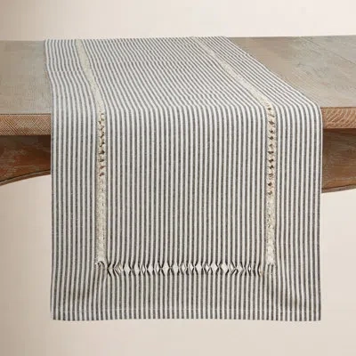 Saro Rectangular Striped Table Runner In Black;white
