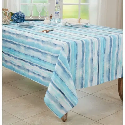Saro Rectangular Striped Tablecloth In Blue