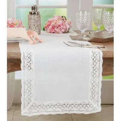 Saro Rectangular Table Runner In White