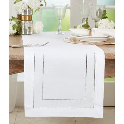 Saro Rectangular Table Runner In White