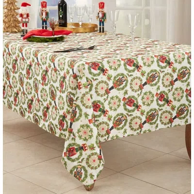 Saro Rectangular_holiday Tablecloth With Nutcracker Design In Red,green