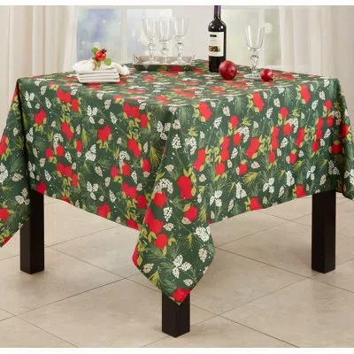 Saro Rectangular_holiday Tablecloth With Pomegranate Design In Red,green