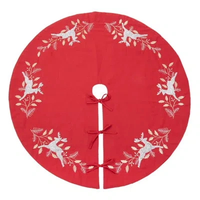 Saro Reindeer Design Embroidered Tree Skirt