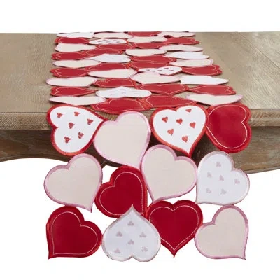 Saro Romantic Hearts Cutout Table Runner In Red