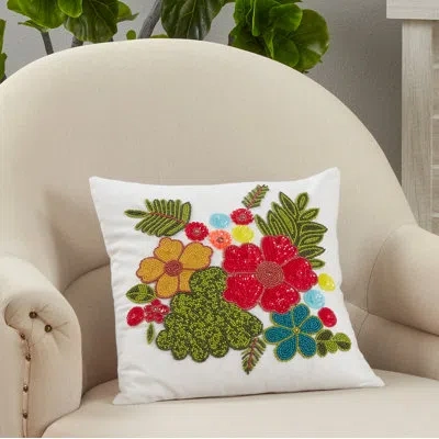 Saro Rosamund Square Cotton Pillow Cover & Insert In Polyester,polyfill