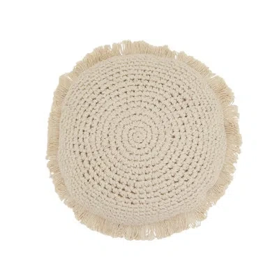 Saro Round Fringe Poly Filled Throw Pillow In Tan