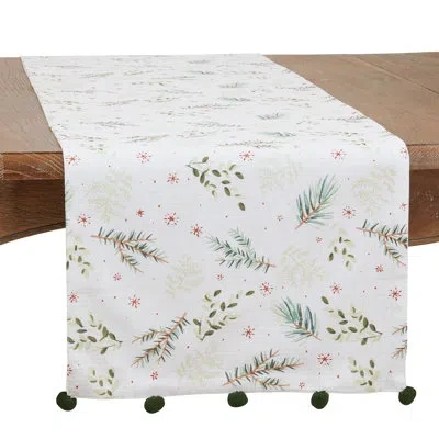 Saro Runner_christmas Foliage Long Table Runner In Green