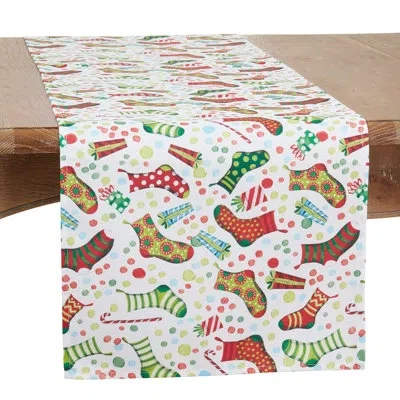 Saro Runner_christmas Stockings Design Table Runner In Multi