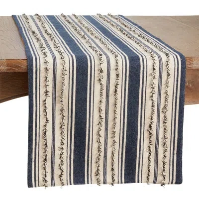 Saro Runner_fringe Stripe Long Table Runner In Navyblue