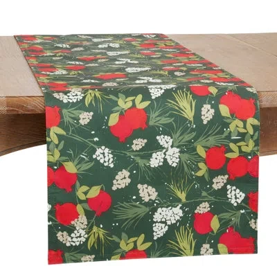 Saro Runner_holiday Table Runner With Pomegranate Design In Red,green