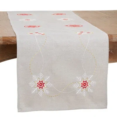 Saro Runner_ornaments Design Embroidered Table Runner In Silver