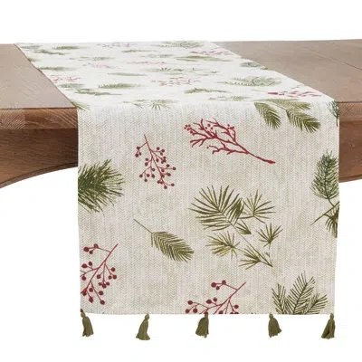 Saro Runner_pine Needle Red Berry Design Long Table Runner In Red,green