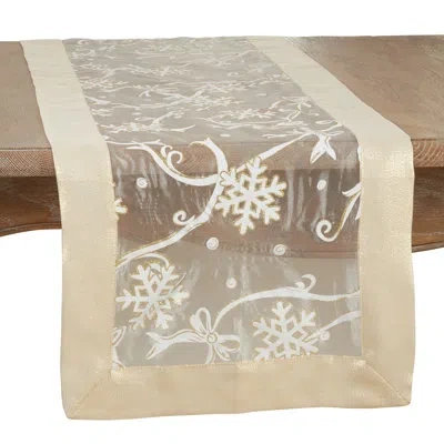 Saro Runner_snowflake And Ribbon Design Printed Table Runner In Gold