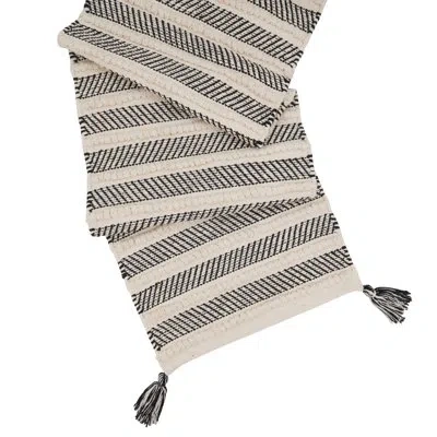 Saro Runner_stripe Design Long Table Runner In Black