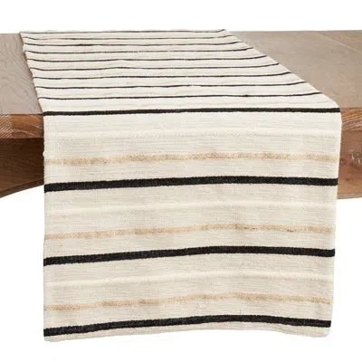 Saro Runner_striped Design Cotton Table Runner In Black,white