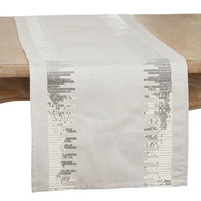 Saro Runner_table Runner With Sequin Border Design In Silver