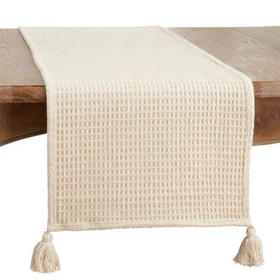 Saro Runner_waffle Weave Design Long Table Runner In Natural