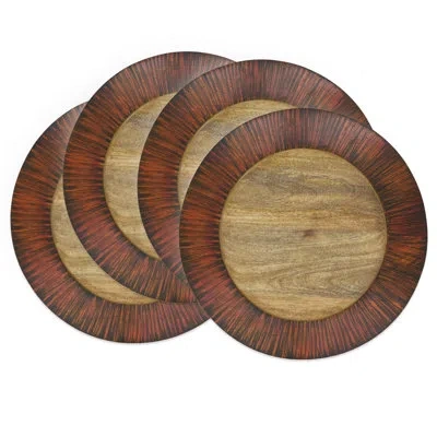 Saro Rustic Wooden Charger Plate (set Of 4) In Brown