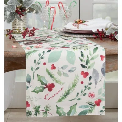Saro Sara B Christmas Table Runner In White;green;red