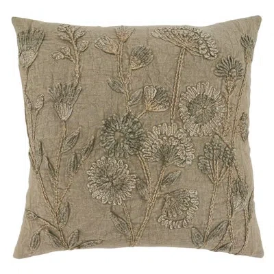 Saro Scheel Stone Washed Design Square 100% Cotton Pillow Cover In Taupe