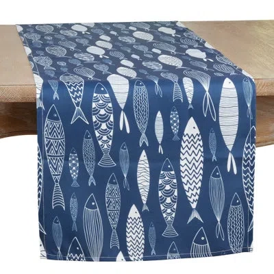 Saro School Of Fish Collection Table Runner In Blue;navy