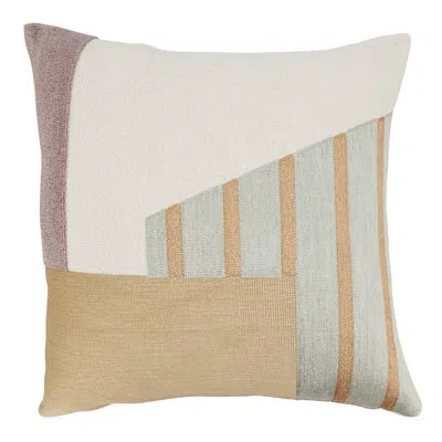 Saro Senara Collection Geometric Shapes Cotton Pillow Cover In Brown;white;beige