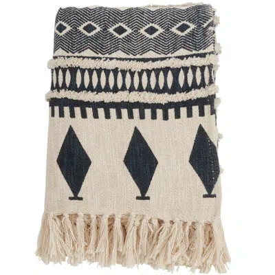 Saro Sevan Cotton Throw In Navy Blue