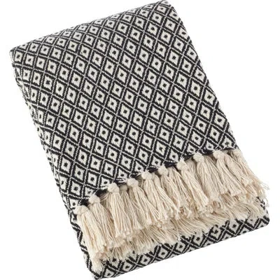 Saro Sevan Diamond Weave Soft Cotton Throw In Black;cream