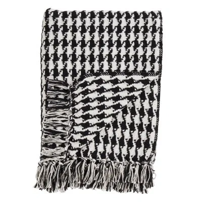 Saro Sevan Houndstooth And Tassel Throw In Black