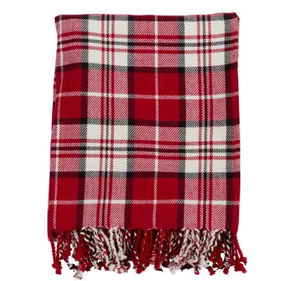 Saro Sevan Plaid Cotton Throw In Red